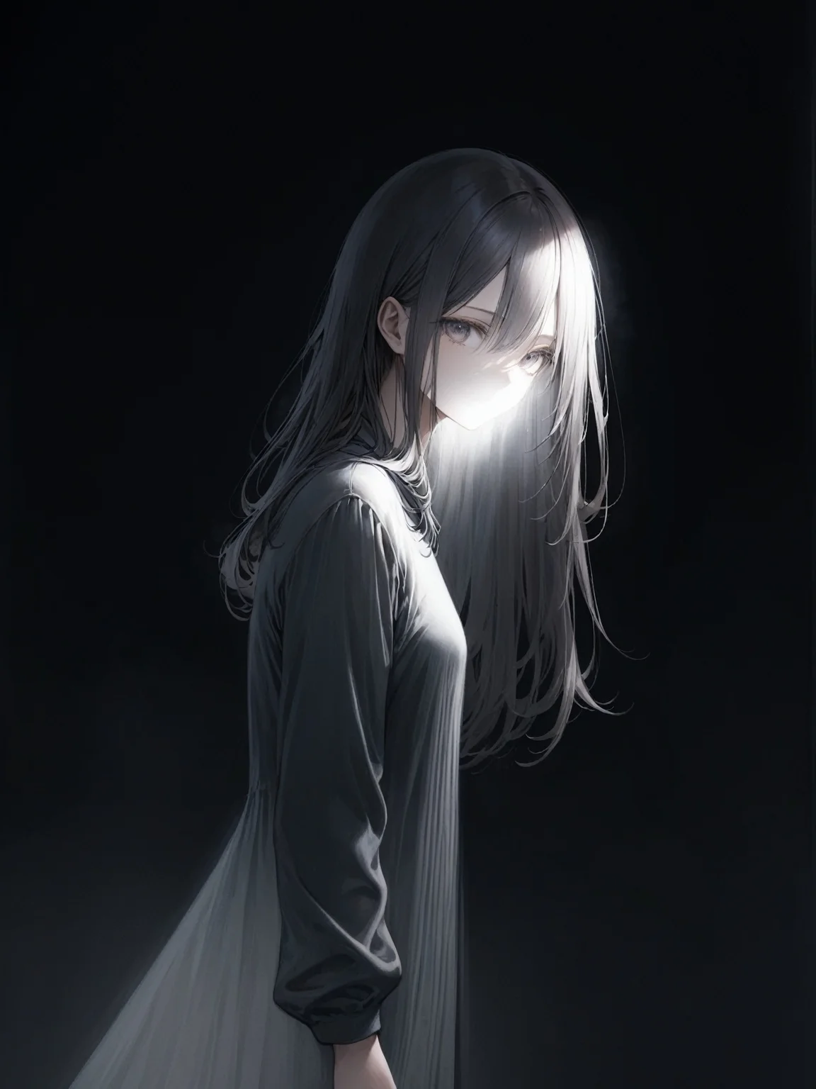 1girl,  Capture an invisible person, with their presence only hinted at by their surroundings, evoking a sense of mystery and intrigue.
