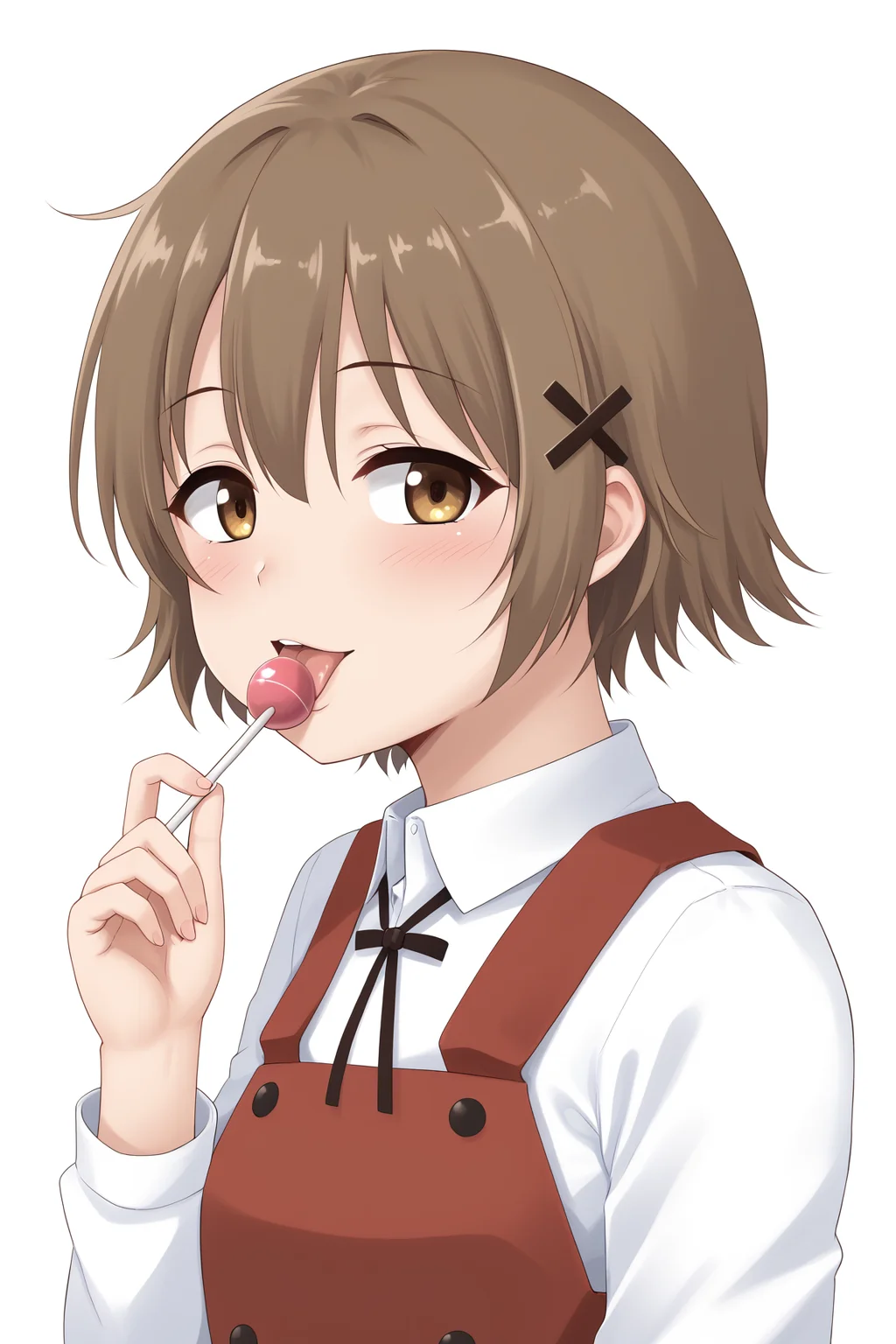 zPDXLpg, 1girl, solo, half-closed eyes, blush, tongue out, licking lollipop using tongue, seductive, upper body, focus face, young, from side,
<lora:yuno_XL-bf16-pony-v1:1> yuno \(hidamari sketch\),, <lora:hand 4:1> Hand, five fingers,,