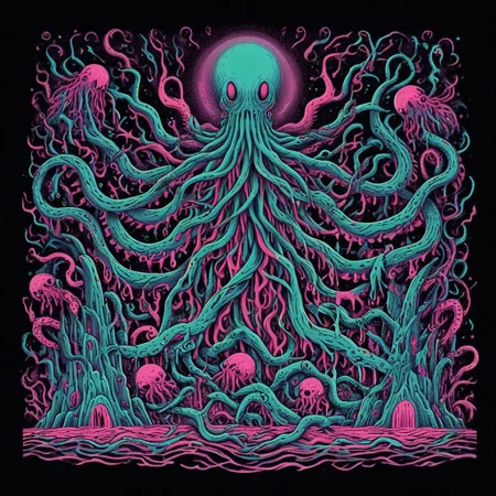 score_9, score_8_up, score_7_up, score_6_up, three_color_engraving, easynegative, cthulhu, neonnightmare, octopus tentacle, cosmic horror, BREAK, BREAK, background: (hell)