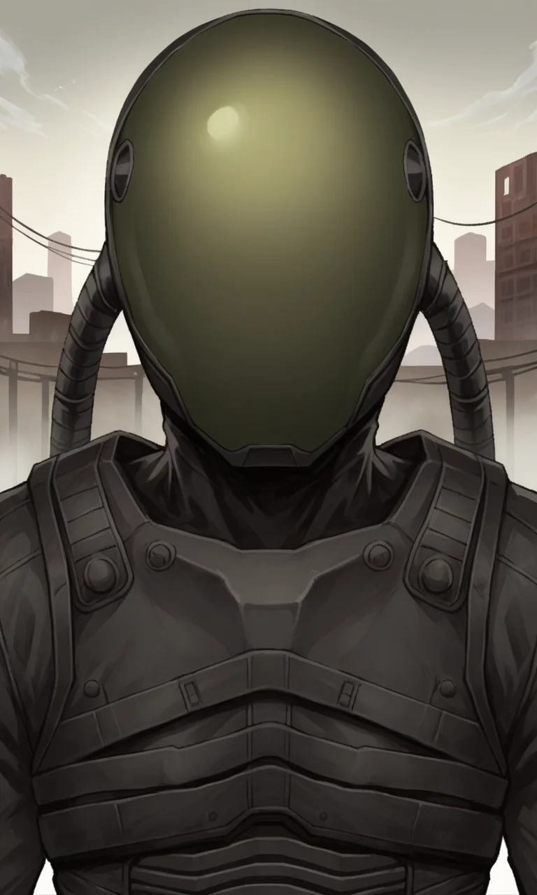 anime artwork score_9, score_8_up, score_7_up, score_6_up, BREAK source_anime, soft lineart, 1boy, glavakolhoza_sevasuit, sci-fi suit, helmet, standing, relaxed pose, post-apocalyptic landscape, post-apocalyptic city, <lora:glavakolhoza_sevasuit:0.7>, close up, upper body . anime style, key visual, vibrant, studio anime, highly detailed