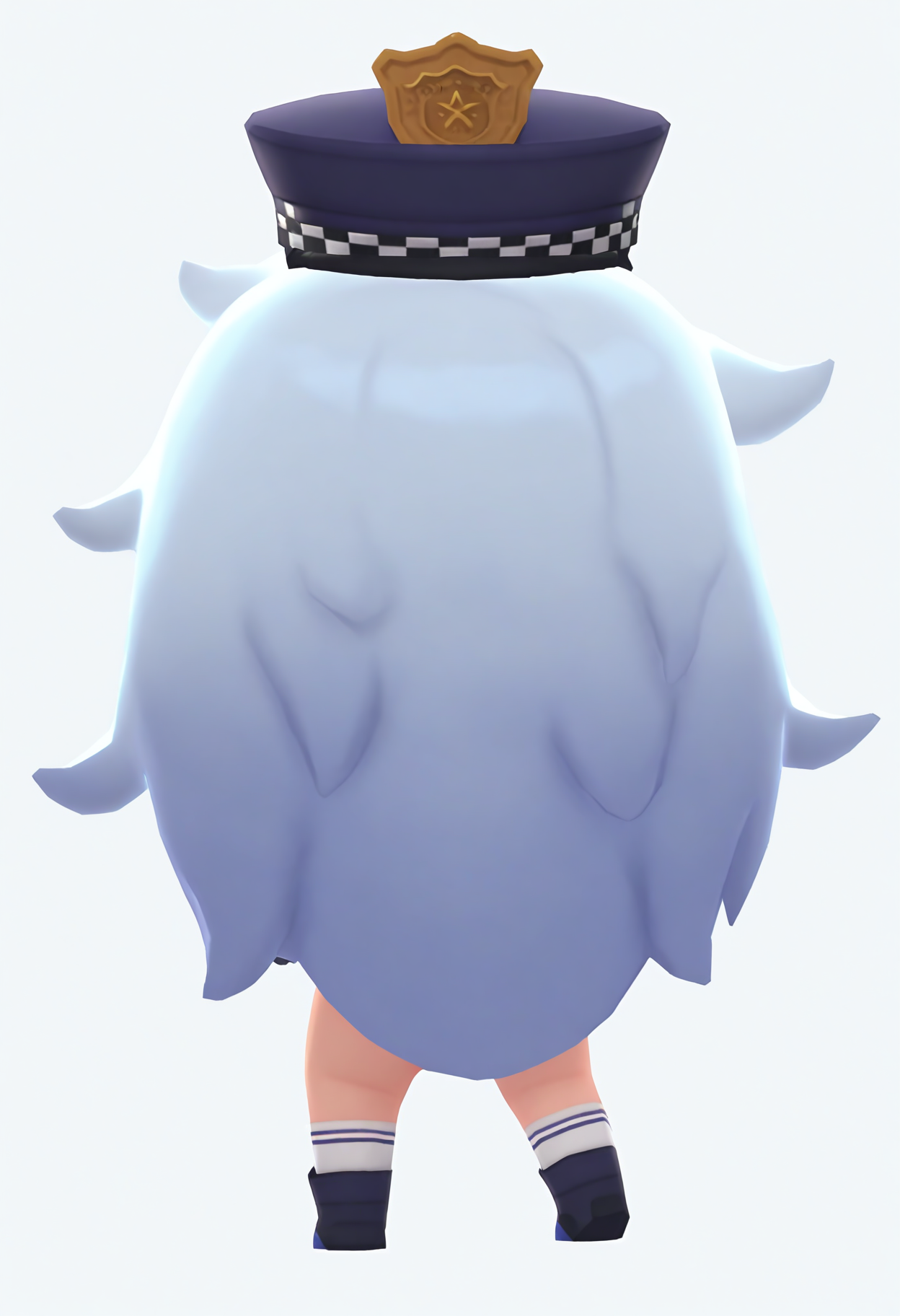 best hands, <lora:mn_poli_IL1.4:0.9> 
mn_poli, official art, 1girl, chibi, white very long Messy Hair, Footwear, from behind, facing away, Policeman's hat, white socks,
BREAK Virtual Space