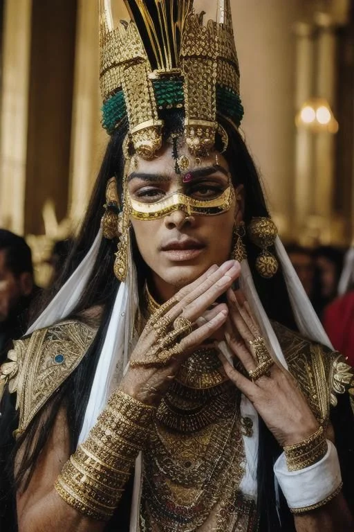 , gay, cum, Egyptian pharaohs , penetration, royal chambers, jewelry, golden skin, penetration detailed, long hair, glitter skin, gods, Egypt mask