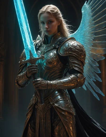 artiangel, full body view, (angelic, gothic, glowing, translucent, bioluminescent, imposing, ethereal, armored:1.5), holding a huge glowing sword, poster art, bold lines, hyper detailed, expressive, award winning, (movie still:1.4), (professional, finest details, masterpiece, best quality:1.5), looking at viewer, dynamic pose, wide angle view
<lora:artiangel:0.5>