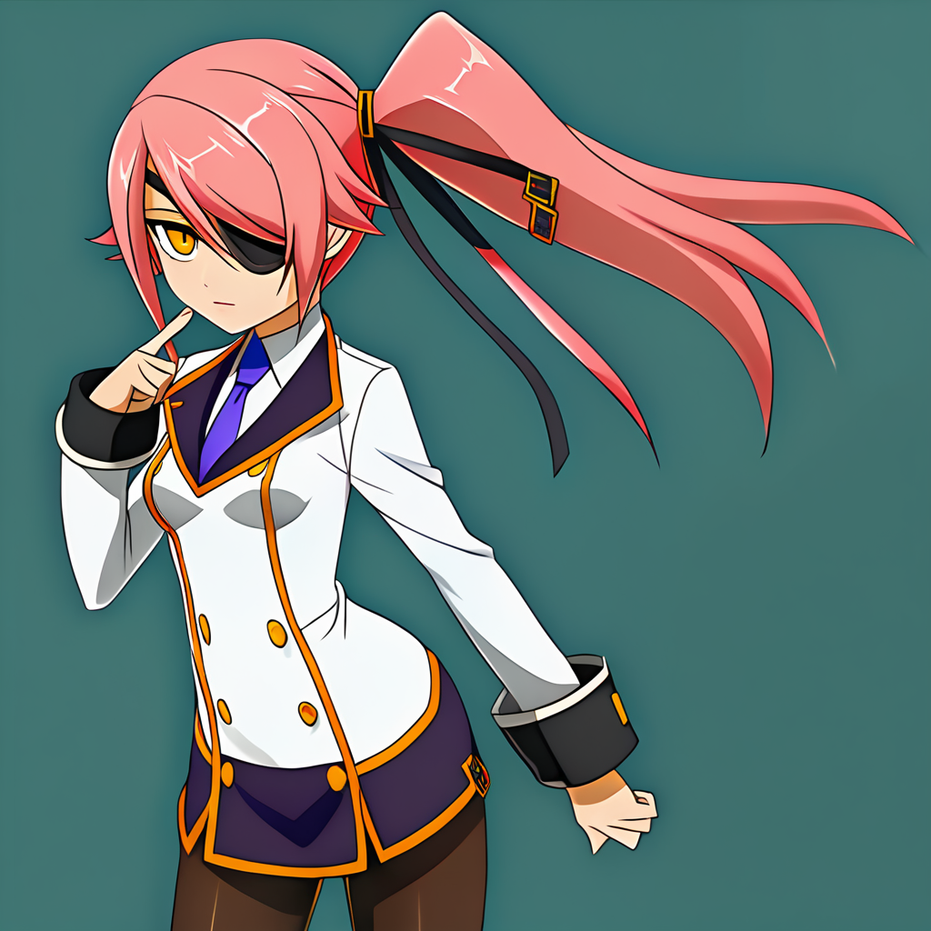 anime artwork illustrating Konoe_Ayatsuki_Mercury \(XB\), 1girl, solo, yellow eyes, long hair, skirt, simple background, breasts, small breasts, pink hair, pantyhose, uniform\(XB\), side ponytail,eyepatch. created by japanese anime studio. highly emotional. best quality, high resolution, Konoe_Ayatsuki_Mercury \(XB\), 1girl, solo, yellow eyes, long hair, skirt, simple background, breasts, small breasts, pink hair, pantyhose, uniform\(XB\), side ponytail,eyepatch, highly detailed, sublime, sharp focus, extremely fine detail, cinematic light, shining