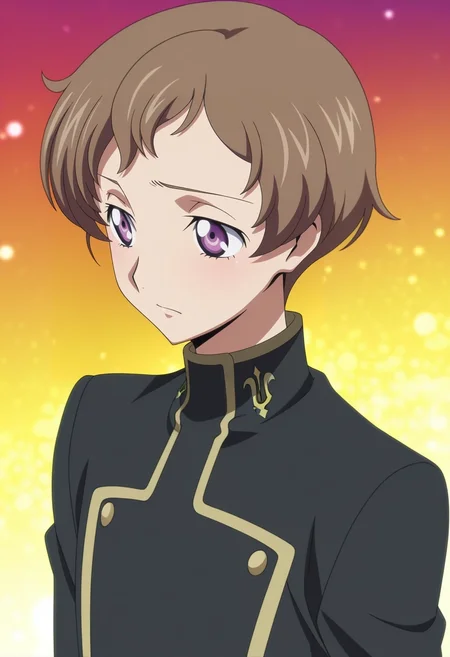 masterpiece, best quality, , anime screencap, anime coloring, official style,, 1boy, solo, male focus, <lora:rolo_lamperouge_ilxl:0.92>, rolo_lamperouge, brown hair, purple eyes, short hair, ashford academy school uniform, aged up