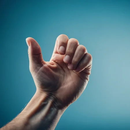 cinematic film still of <lora:Perfect Hands:1.2>
a five fingers hand with a fist gesture on a blue background  Perfect Hands, shallow depth of field, vignette, highly detailed, high budget, bokeh, cinemascope, moody, epic, gorgeous, film grain, grainy
