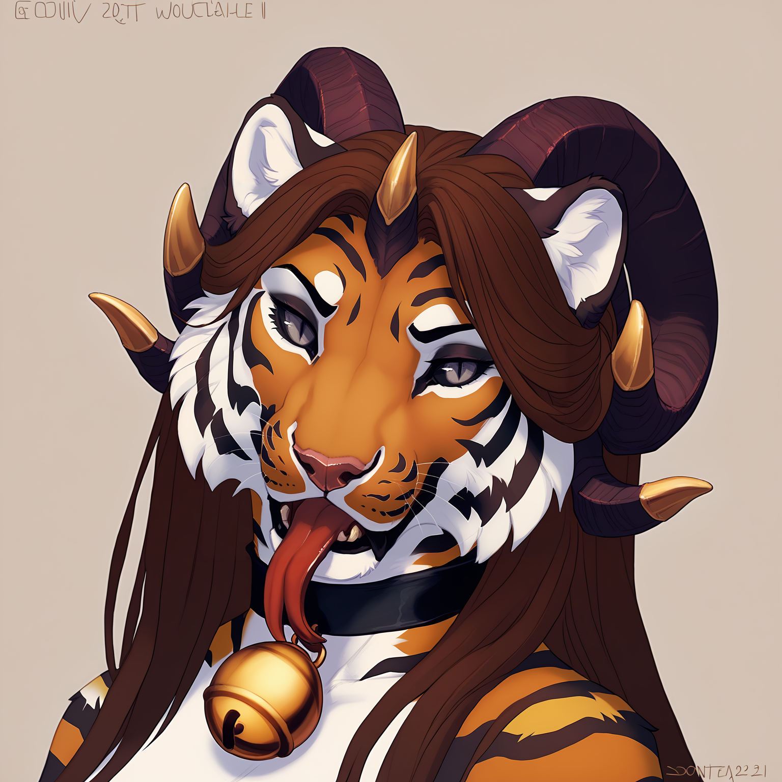 score_9, score_8, score_8_up, score_7_up, score_6_up, score_5_up, score_4_up, rating_safe,  source_furry,  simple background,  demon tiger hervy,  anthro , wavy flowy hair,   gorgeous gray eyes with slit pupils and black sclera, makeup,  large breasts, round bell collar, curvy figure,  seductive, extra long forked tongue, by oouna and by spottyjaguar and by snowskau,
<lora:add_detail:1> <lora:PDXL_artist_tags_v2_big:1> <lora:hervy_PDXL:1>