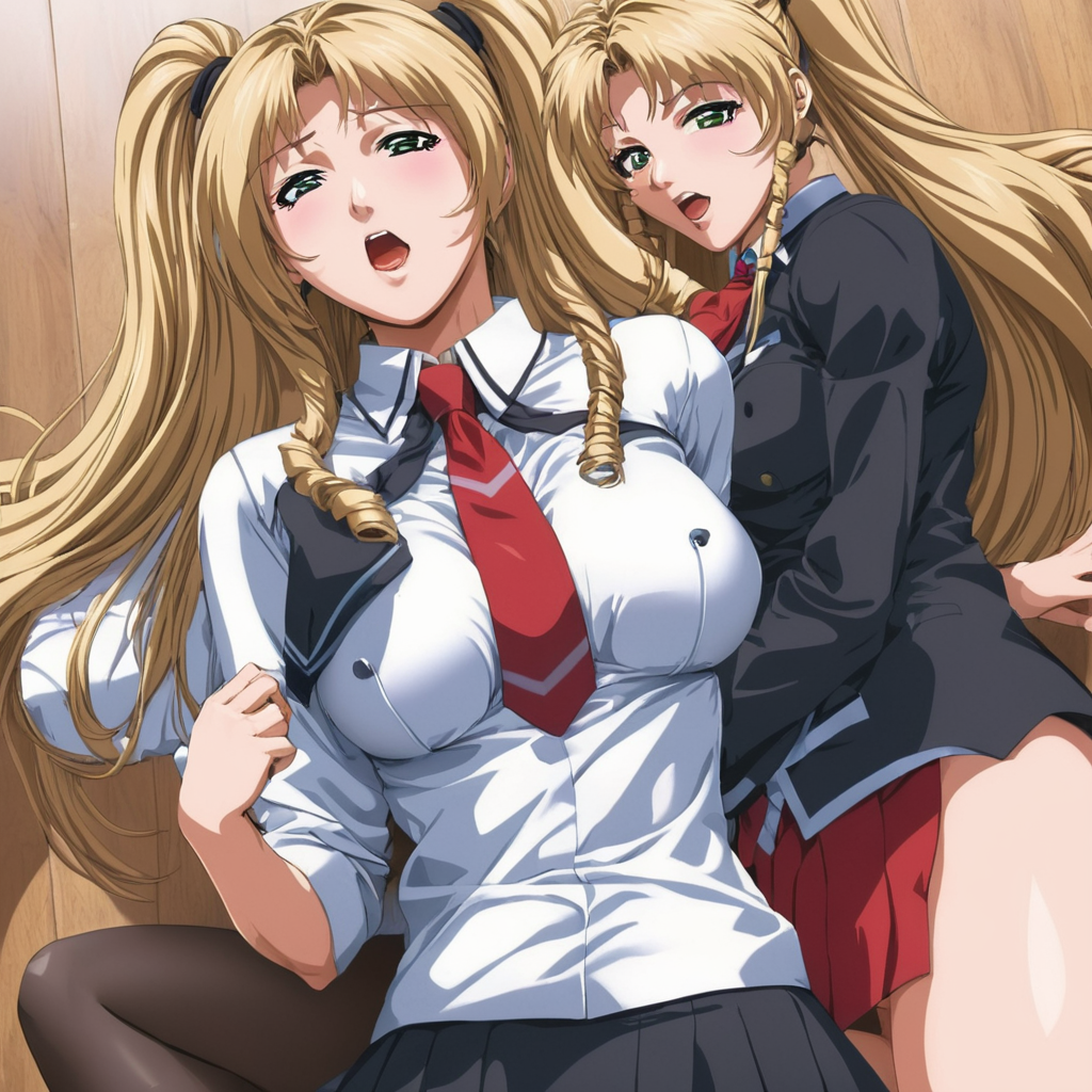 anime artwork of  <lora:BB_Kaori Saeki:1>
Kaori Saeki a woman with long blonde hair and a red tie,1girl,long hair,breasts,looking at viewer,blush,open mouth,blonde hair,large breasts,1boy,school uniform,green eyes,upper body,hetero,necktie,solo focus,saliva,drill hair,grabbing,breast grab,red necktie,blonde hair,long hair,pony tail,eroge,anime,manga,nsfw,cartoon,Adult animation,explicit,Original video animation,Baiburu Burakku style,Bible Black style ,blonde hair, long hair, pony tail, eroge,anime,manga,nsfw,cartoon,Adult animation,explicit,Original video animation, Baiburu Burakku style, Bible Black style, school girl outfit, anime style, key visual, vibrant, studio anime,  highly detailed