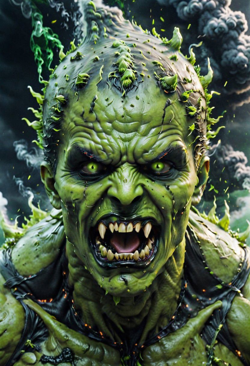 According to the rules, in such cases, it was supposed to become a black impenetrable cloud, fill the entire space with itself, catch up with green DEVIL SPAWN horror and look at him with an ominous luminous look from nowhere and from everywhere, which Bomchi immediately did.  Feeling of fear, feeling of horror,rich colors, ultra clear image, more realistic, high resolution photos, 8K HD wallpapershigh quality, intricate details,  ultra detailed, ,depth of field, 8k resolution trending on Artstation Unreal Engine 5, Epic,detailed background, <lora:xl_more_art-full_v1:1.2>  <lora:JuggerCineXL2:0.8> , Cinematic,  <lora:EnvyActionShotXL01:0.8> action shot