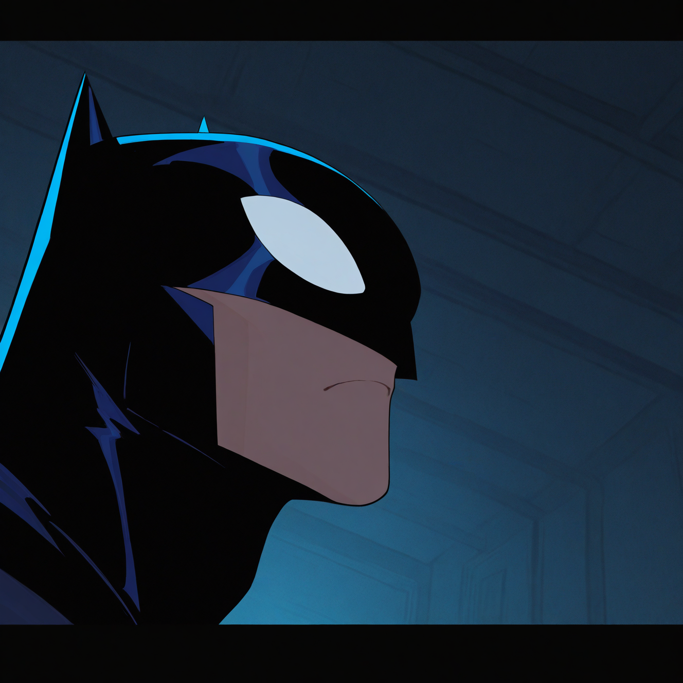 <lora:BATMAN_2004:1>batman_2004, solo, 1boy, closed mouth, upper body, male focus, armor, from side, profile, mask, frown, close-up, meme, serious, retro artstyle, white eyes, blank eyes, superhero, scene reference, anime coloring, indoors, bodysuit, portrait, dark, dynamic perspective, detailed background, motion blur, film grain, abstract, natural lighting, fantasy, cinematic, dynamic view, tilted angle, very awa, masterpiece, best quality, absurdres, newest, perfect quality, detailed background, intricate details, (artist:fl \(l-fl\):0.7), (artist:tooboshoo:0.7), (artist:dizdoodz:0.8)