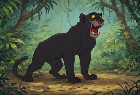 score_9, score_8_up, score_7, score_6_up, score_5, jungle in background, solo, (bagheera:1.2, panther), black fur, male, yellow sclera, brown eyes, claws, clawed paws, fangs,
 roaring, furry body, fur,full body, furry body, fur, full body,
 <lora:Furry_Lora_Bagheera_Jungle_Book:0.6>
<lora:J_cartoon:0.6>
<lora:Top 2.5DCartoonV2:0.4>
