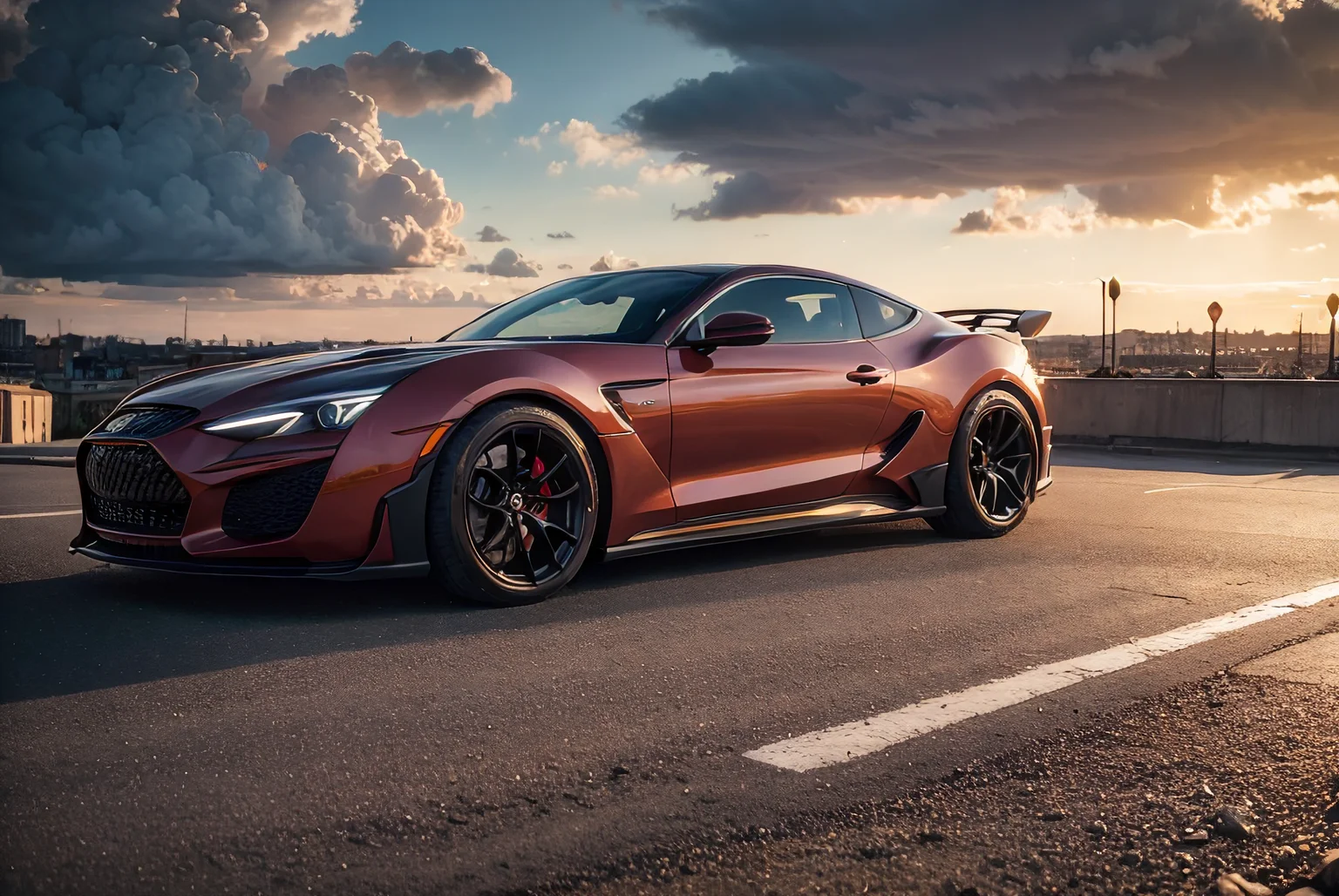 A realistic illustration of a futuristic luxury sport s car in paris, france. Night time and windy weather. Ultra detailed, 8K, HDR, Octane Render, Redshift, Unreal Engine 5. Professionally color graded, atmosphere, amazing depth, rich colors, powerful imagery, psychedelic overtones, 4K, 8K.