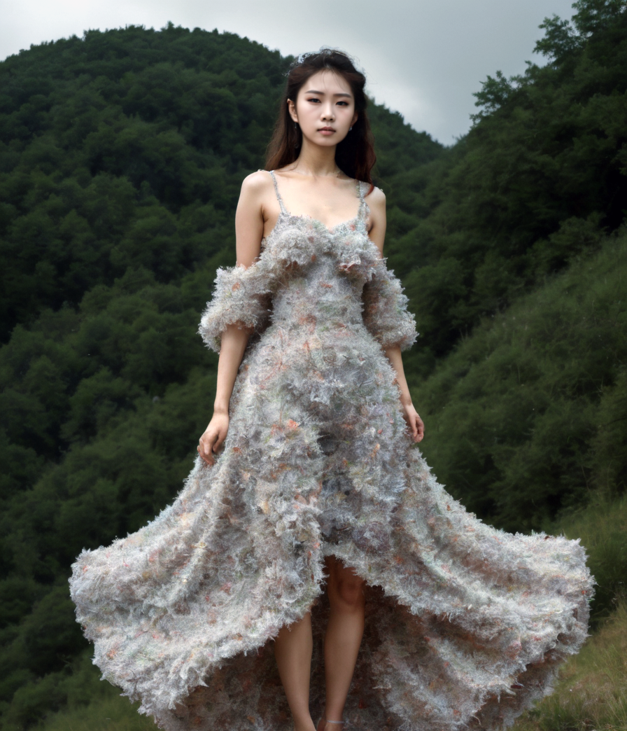 <lora:t3gr1dy-000007:0.8>girl wearing dress made out of t3gr1dy