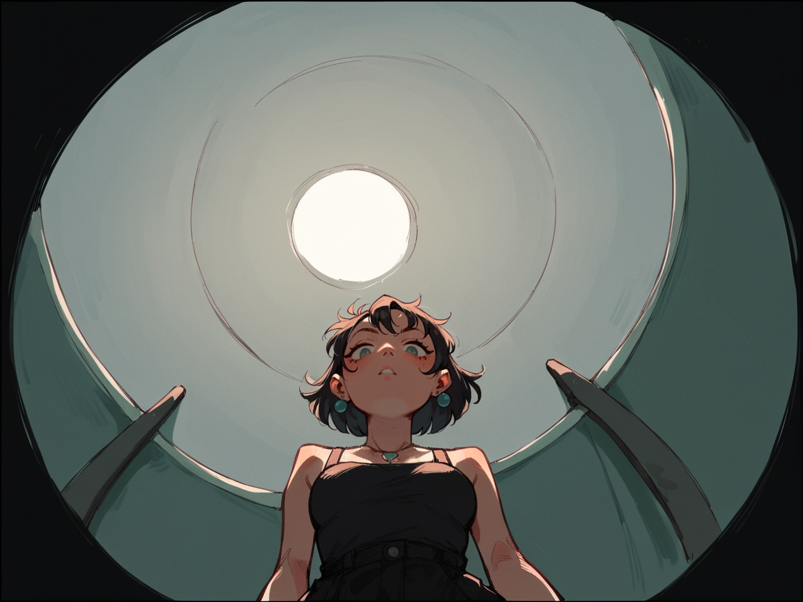 score_9, score_8_up, score_7_up, score_6_up,  <lora:f1sh3y3XLP:1> f1sh3y3, black border, from below, 1girl