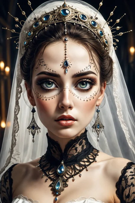 breathtaking breathtaking illustration in the style of gris grimly and clive barker,sparks fear and imagination in the viewer,masterpiece,intricately detailed,awe inspiring,"The Bride",, true to life, HDR image,High detail resolution,soft eyes,natural skin,high detailed face,high detailed cloth,film photography,vintage,cinematic lighting,realistic,sharp focus,(very detailed),((4K HQ)),depth of field,f/1.2,Leica,8K HDR,High contrast,shadows, bokeh,(detailed and realistic skin texture),(detailed clothing),(detailed background),detailed skin,(highly detailed skin),(8K HDR photo),realistic texture,realistic shadows,accurate to life,living image,lifelike, Ultra-HD-details . award-winning, professional, highly detailed