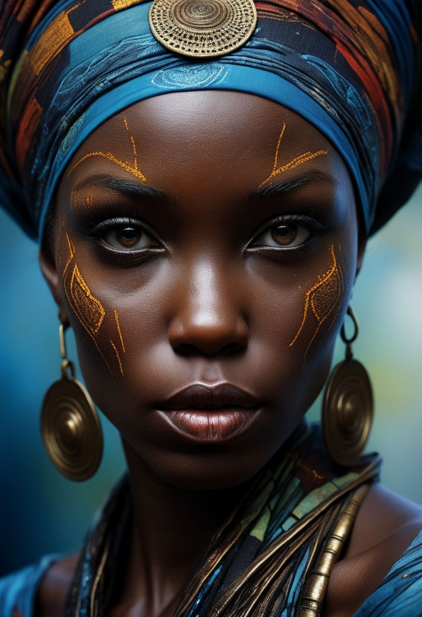 Close-up face, make-up, mysterious african woman in traditional clothing, goddess, alluring, by Minjae Lee, Carne Griffiths, Emily Kell, Steve McCurry, Geoffroy Thoorens, Aaron Horkey, Jordan Grimmer, Greg Rutkowski, amazing depth, double exposure, surreal, intricately detailed, bokeh,  perfect balanced, deep fine borders, artistic photorealism , smooth,  great masterwork by Suiras  <lora:add-detail-xl:2>  <lora:Double_Exposure:0.5>