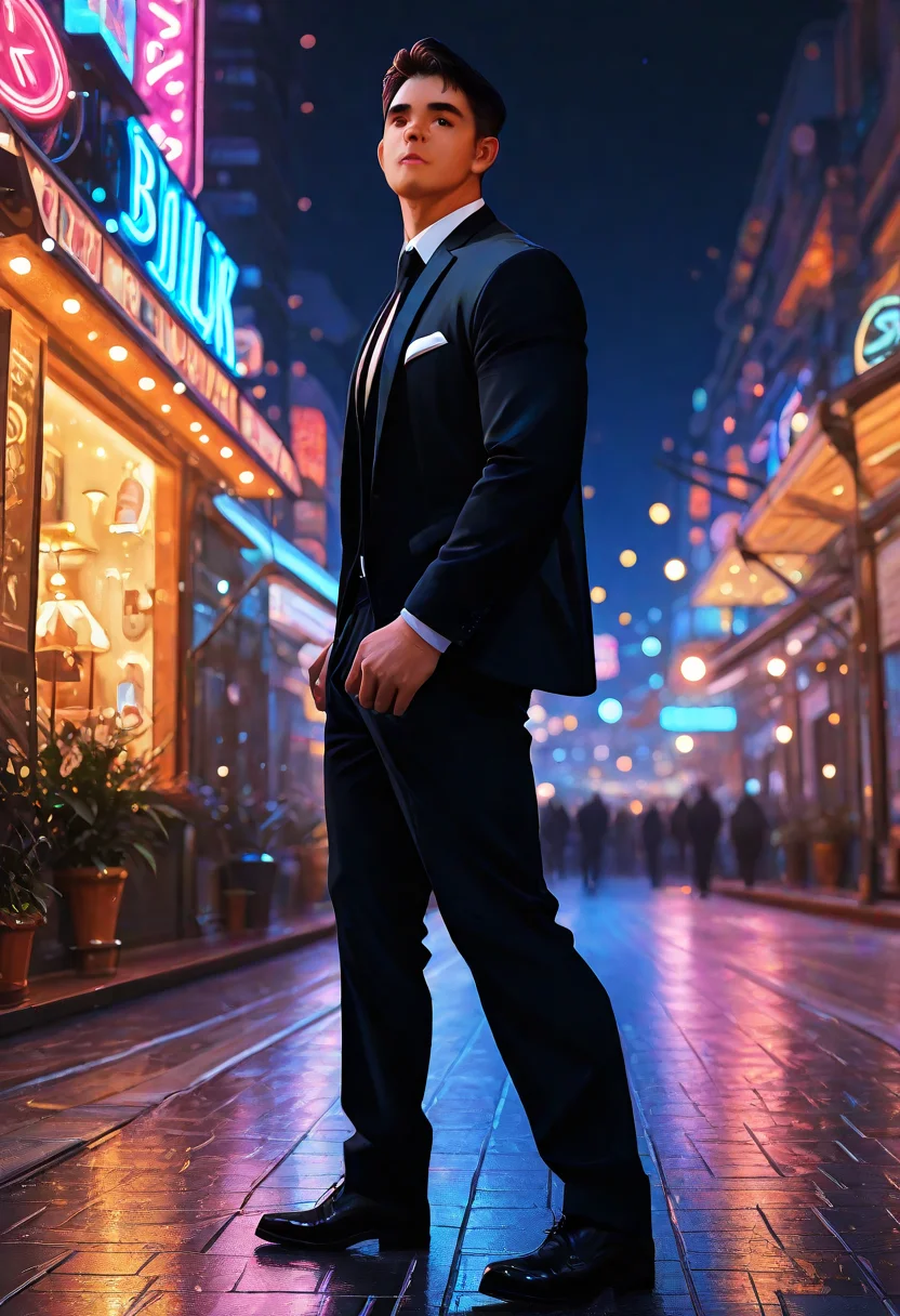 <lora:AsianGuy:0.8>, AsianGuy, (neal:1.5), masterpiece, ultra-HD, cinematic lighting, photorealistic, (impressionism:1.5), high detail, depth of field, (blurred background), (dramatic lighting),masterpiece, best quality, very aesthetic,8k,masterpiece, best quality, realistic, masterpiece, best quality, 8k, breeze style, short hair,<lora:add_detail:1>, ((aesthetic_male_form:1.2, light skin)), (focus male),
<lora:Breez_Style:0.75>, breeze style, shiny skin, fair skin, smooth skin, dynamic view,<lora:PenisQuiron_illus:0.8>, (high quality:1.2), wallpaper, absurdres, (very detailed:1.2), Expressiveh, realistic, side angle view, 1man, solo, male focus, 18 years old, full body, perfect face, muscular boy, thick thigh, bulgerk-soft, black Suit, standing, moaning, night, neon building lights, submissive, cinematic light, <lora:Expressive_H:1>