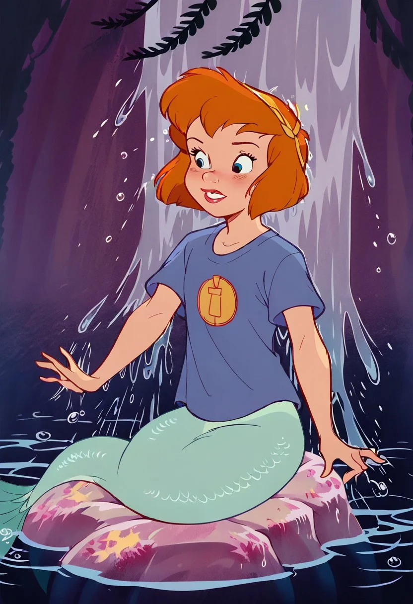 score_9, score_8_up, score_7_up, score_6_up, score_5_up, <lora:ppm3r41dsXLP:1> ppm3r41ds, mermaid, 1girl, solo, janedarling, t-shirt,