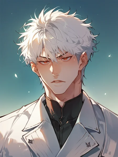 score_9, score_8_up, score_7_up, score_6_up, score_5_up, <lora:chimmymingXLP:1> chimmyming, 1boy, white hair, solo