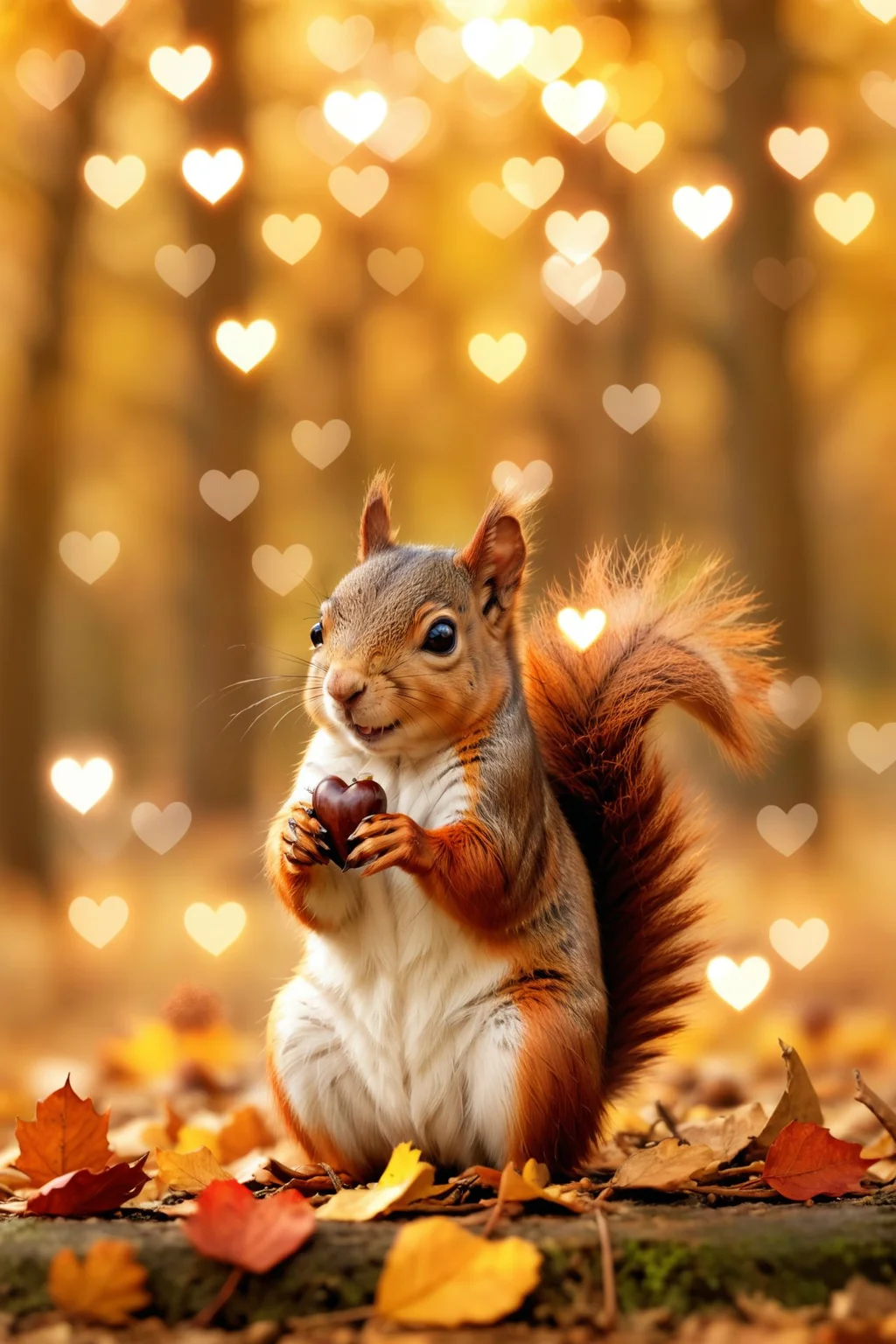 Anime-style squirrel, gathering acorns, autumn leaves creating bokeh lights, warm tones super cute wallpaper, anime, comic,
<lora:aidmaBokehmachine-V0.1:0.725> , bokehmachine, blurry background, heart bokeh