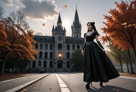 score_9, score_8_up, score_7_up, sailor_mars, bishoujo_senshi_sailor_moon, black_hair, purple_eyes, low-angle view, leg up, firelight, crackling flames, autumn, falling leaves, outdoors, raw photo, (style\8W_v2.safetensors:0.8), (location\c4stl3.safetensors:0.8), outfit\g0th1c80dy5u1t.safetensors, <lora:style\8W_v2.safetensors:0.8>, <lora:location\c4stl3.safetensors:0.8>, <lora:style\hentaiSEPlightly colored.safetensors:0.4>, <lora:style\retroporn.safetensors:0.4>