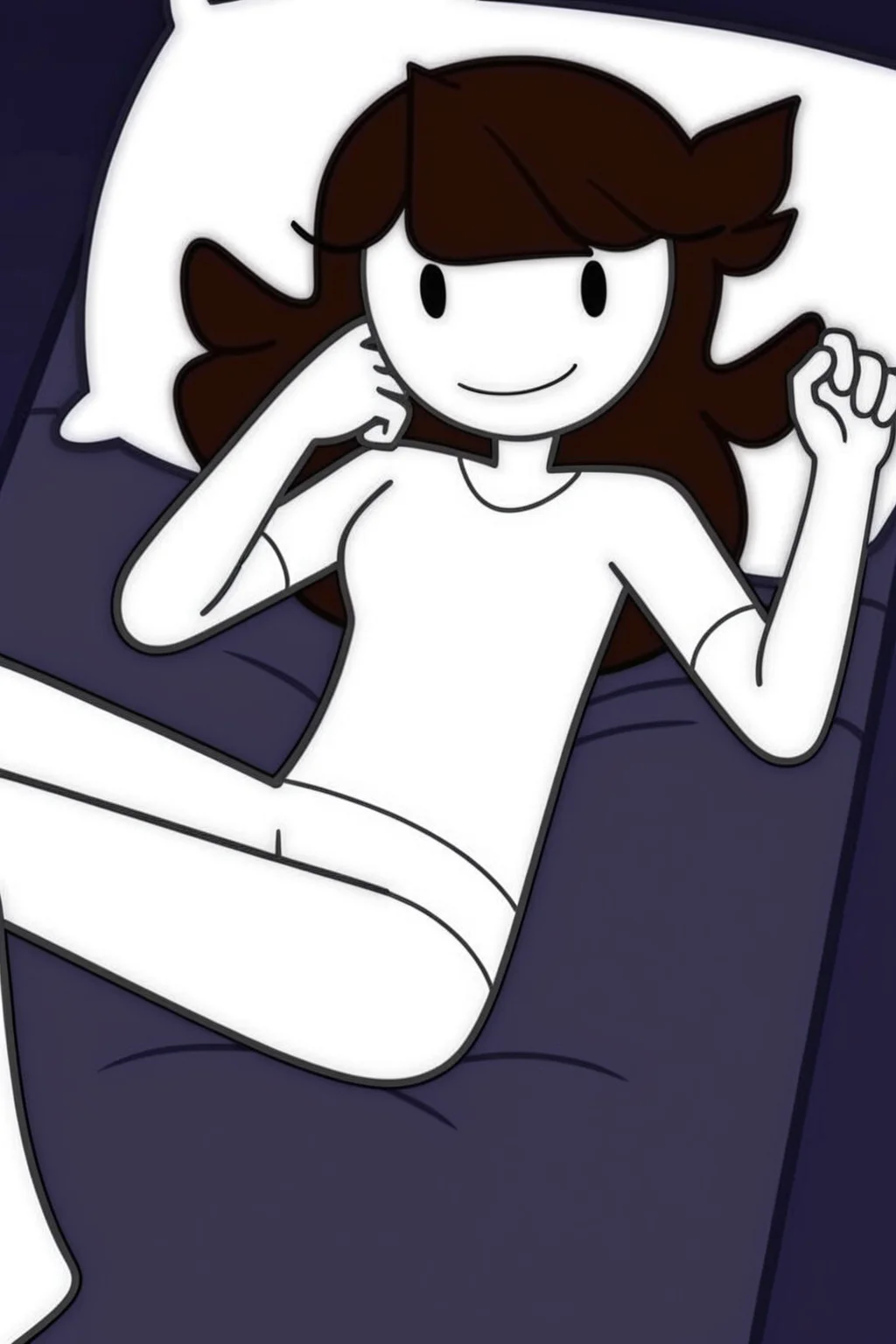 feminine, masterpiece, best quality, newest, absurdres, jaiden_a, 1girl, cartoon, brown hair, white skin, white shirt, black eyes, white pants, lying down, bed, from side, leaning on hand, looking at viewer,
BREAK
dynamic lighting, dark background, <lora:Jaiden_A_Pony:1>