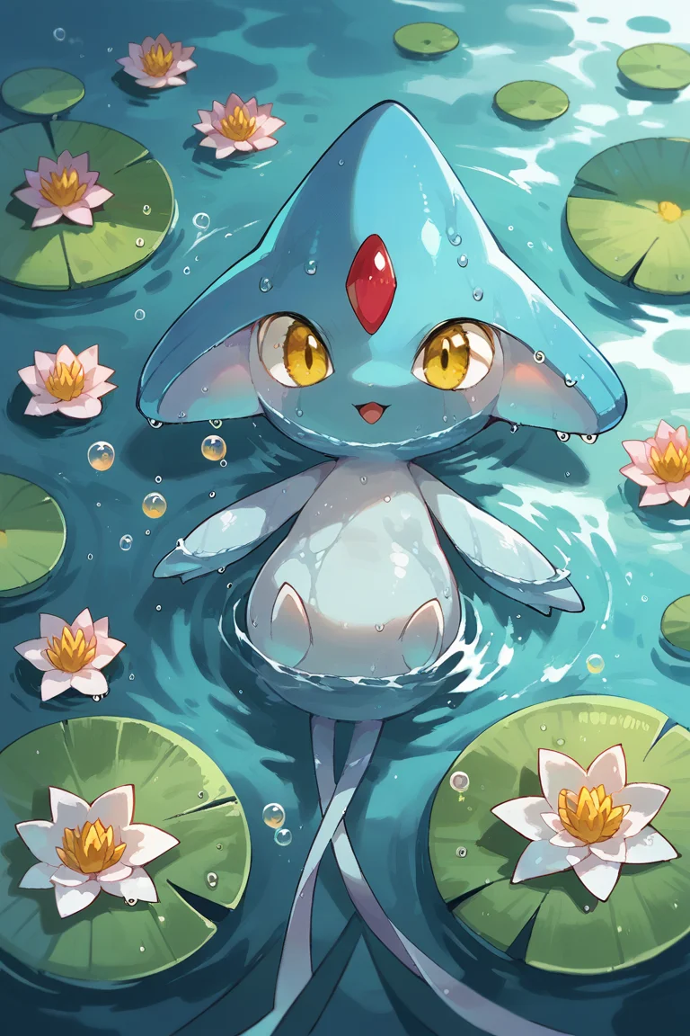 score_9, score_8_up, score_7_up, source_anime, azelf, pokemon (creature), solo, tails, yellow eyes, happy, lying in water, wet, bubbles, lake, water lilies, <lora:POKEMON_AZELF:0.8>, <lora:TRT0.1v:0.6>