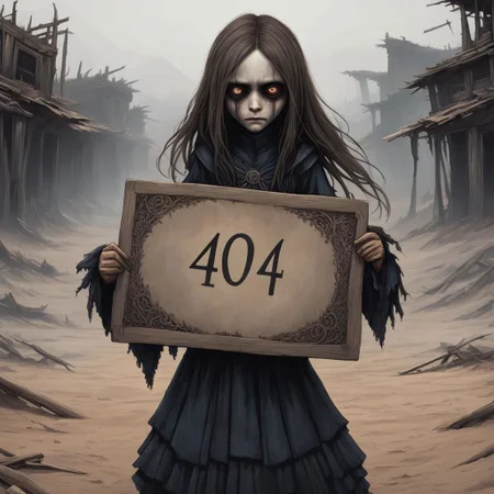 (((Ultra detailed, Megapixel)))
1girl, (((holding out a sign with a text "404"))), by dan mumford and trevor Brown, hands, terror, gloomy, dark, blank face, no face, wasteland background, no mouth, no eyes, long hair