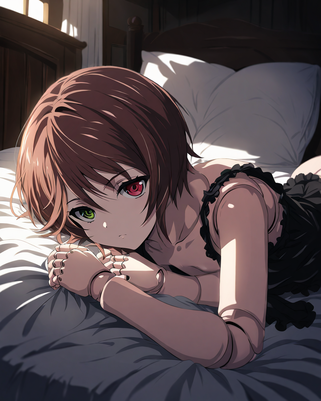 SouseisekiRozenMaiden,
1girl, solo, doll joints,
short hair, brown hair,
lying, lingerie, 
bed room,
<lora:kp_SouseisekiRozenMaidenAnimagineXL_v1_0:1.0>,
BREAK
masterpiece, best quality, absurdres, 
ultra-detailed, moody lighting,
depth of field,
