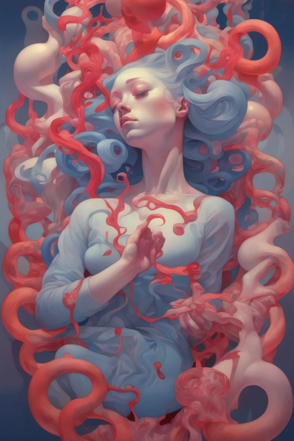 <lora:James Jean Style:1>James Jean Style - the contortionist with an otherworldly dimension effect In the style of james jean