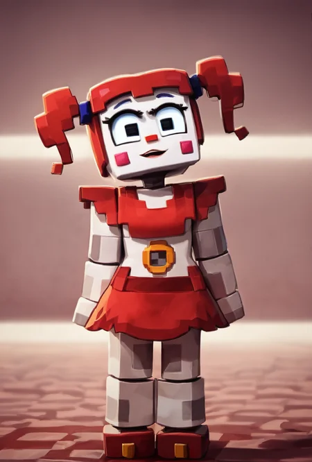 score_9, score_8_up, score_7_up, best quality, good quality ,, character focus, solo, full body, , best quality, dot eyes, facing viewer,   <lora:circbab-08:1> circbab, solo, robot, red hair, twintails, 1girl, open eyes, detailed background