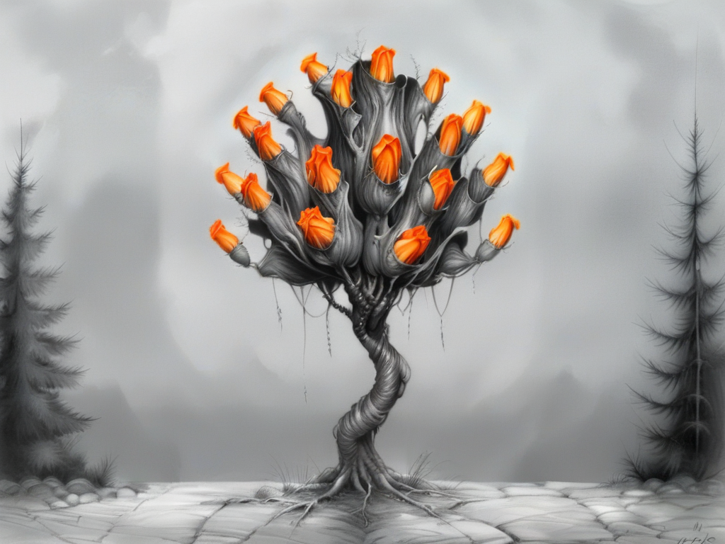 <lora:sur-mono_XL:1>, sur-mono_XL, flower, grey background, tree, no humans, traditional media,