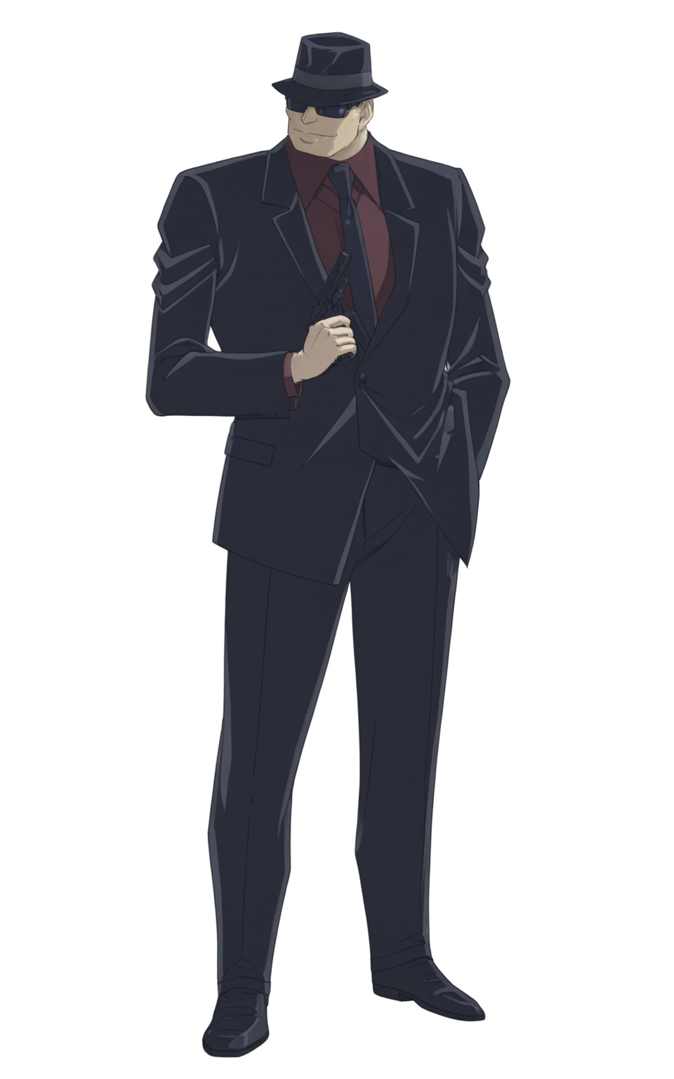 8k, best quality, masterpiece, (ultra-detailed), (high detailed skin), 
(full body:1.25), (white background:1.4), (simple background), standing, looking at viewer, (solo:1.2), 
<lora:futejia-neta-Tanger:0.8>, futejia, 1boy, solo, male focus, formal, suit, necktie, hat,