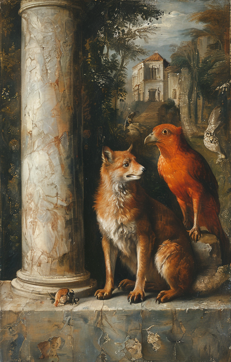 masterpiece,best quality,<lora:tbh195-sdxl:0.9>,illustration,style of Titian, animals