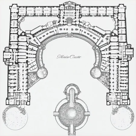 mountain castle floorplan with a beautiful courtyard, high resolution<lora:floorplans-prod-e-000012:1>