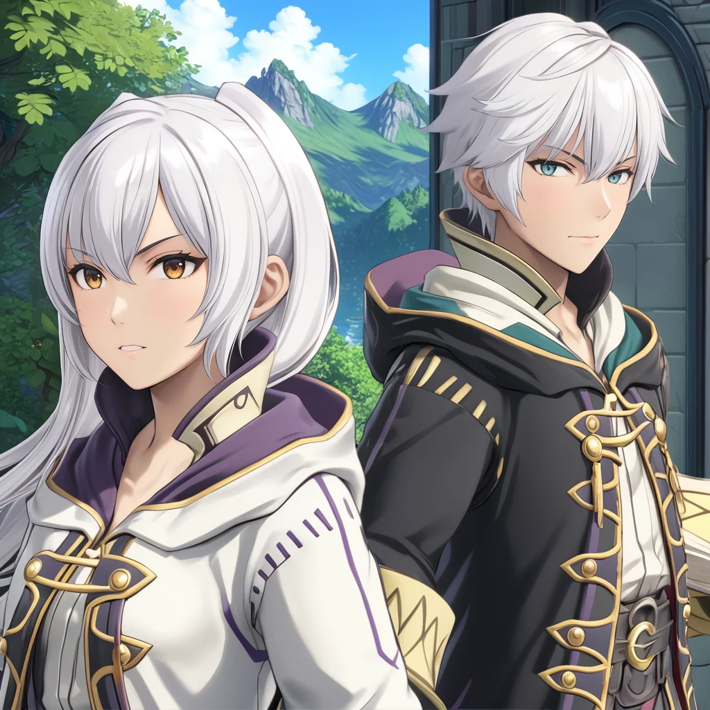 RobinFEXL, 1boy 1girl, white hair, wizard, , (anime, masterpiece, intricate:1.3), (best quality, hires textures, high detail:1.2), (4k),(incredibly detailed:1.4),UHD, 8K, ultra detailed <lora:RobinFEXL:.9>