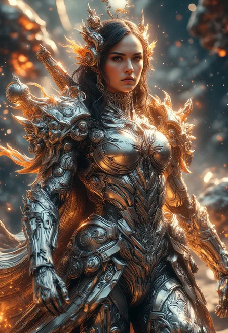 art, breathtaking detailed, masterpiece, awe-inspiring, radiant, magnificent. stunning oriental woman, in the style of luis royo, mecha armor