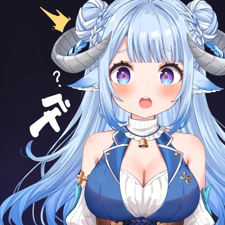 rating_questionable, 1girl, MinaiAruma, (open mouth:0.6), (shock:1.3), wide-eyed, (trembling:0.8), blue long hair, grey horn, (double bun:0.7), waistcoat, (cleavage:0.8), (chibi:0.4), sleeveless, looking at viewer BREAK
dark background, simple background,
<lora:MinaiArumaXL_autismmixPony:1>, bust, masterpiece, newest, absurdres, rating_safe, sfw