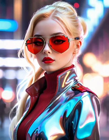 ethereal fantasy concept art of 1girl, red lips, makeup, long hair, realistic, blonde hair, ponytail, sunglasses, lipstick, digital media \(artwork\), blurry background, nose, jacket, closed mouth, turtleneck, futuristic glasses, pretty, fine detail, real, epic, cinematic, dramatic, striking, beautiful, artistic, highly detailed, complex, vibrant color, best
<lora:FuturisticGlassesXL:.6>, , <lora:FILM_PHOTOGRAPHY_STYLE:0.25> . magnificent, celestial, ethereal, painterly, epic, majestic, magical, fantasy art, cover art, dreamy