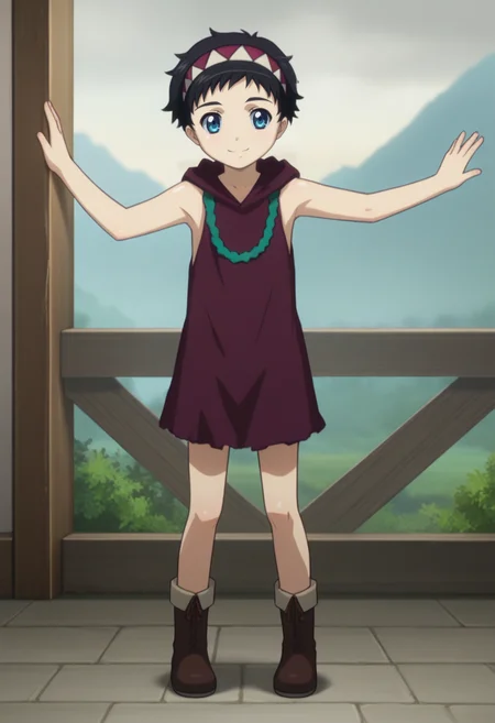 score_9, score_8_up, score_7_up, , <lora:add-detail-xl:3>,
BREAK
<lora:rana_qb:0.8>, rana, blue eyes, black hair, short hair, hairband, hooded dress, sleeveless, boots,
BREAK
solo, standing, smile,