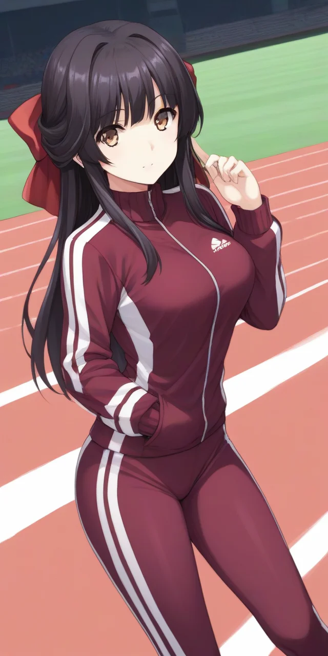 score_9, score_8_up, score_7_up, 1girl, solo, source_anime,
at track,
<lora:te04XLP_teito_kai-000005:0.9>, teito_kai, hair bow, red bow, long hair,
looking at viewer,
BREAK
tracksuit