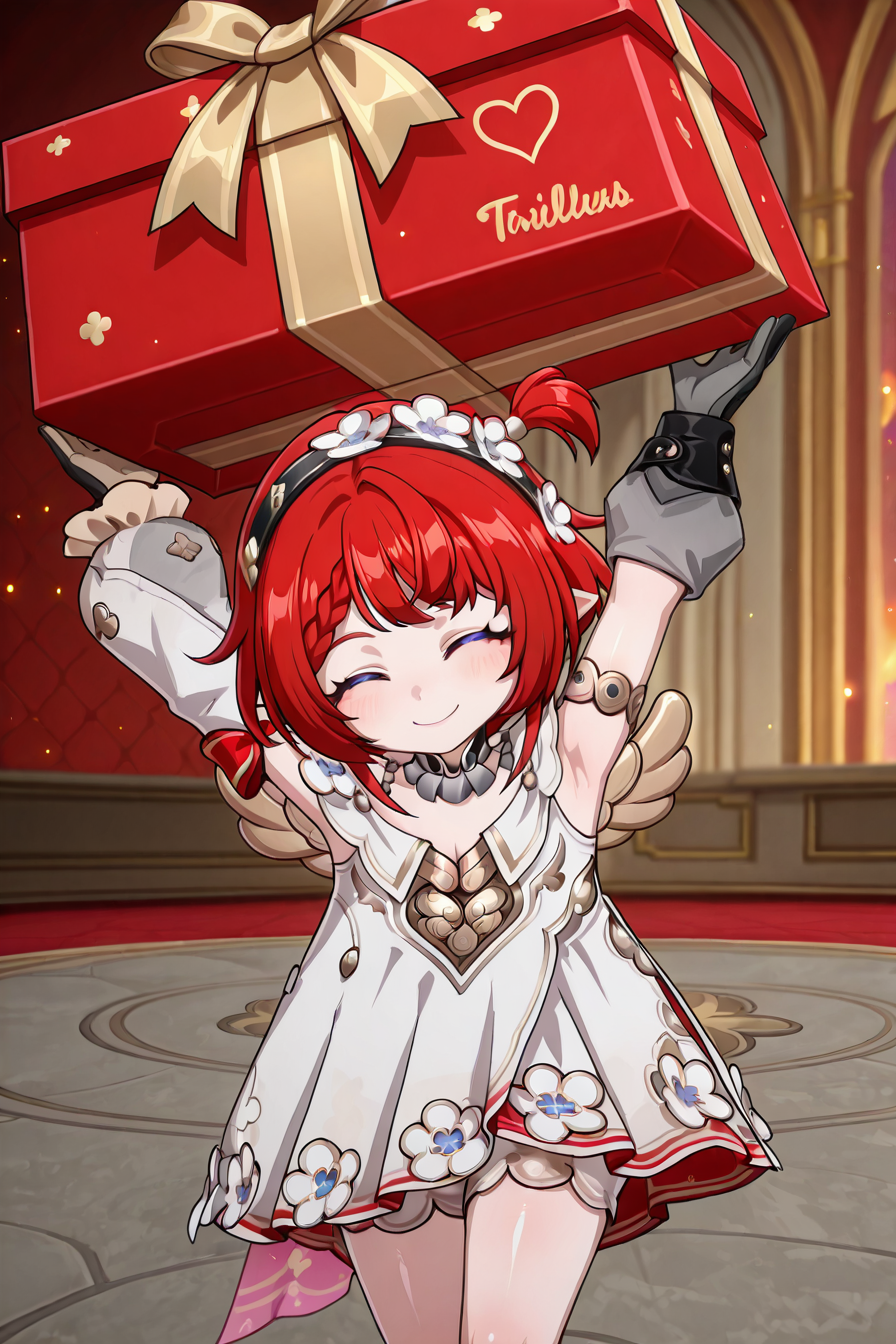 detailed background, shiny skin, posing,
<lora:tribbie.il:1>
tribbie,
closed eyes, heart, gift box, looking at viewer, smile,