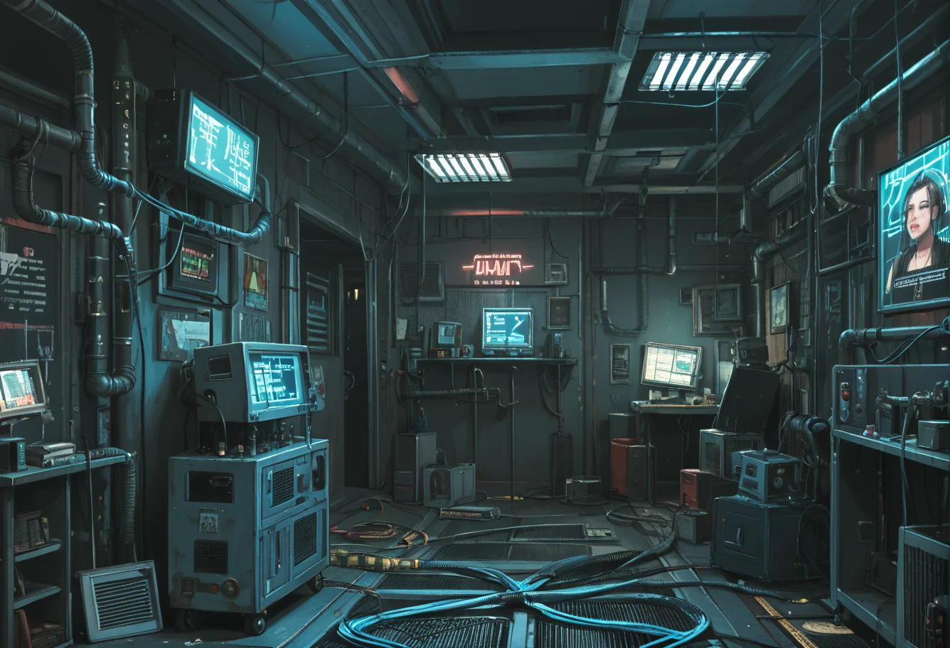 ,ruanyi0779,science fiction,neon lights,cable,industrial pipe,
indoors,bedroom,<lora:0779 science fiction world_v1_pony:1>, score_9,score_8_up,score_7_up,,8k,1girl,solo,