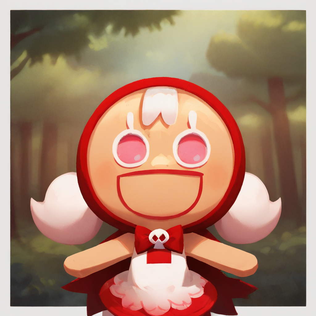 score_9_up, score_8_up, BREAK, CherryCookieRun, 1girl, solo, white hair, pink eyes, red hood, sleeveless dress, red dress, chibi, upper body,  <lora:CherryCookieRun_PXL_Leaf1:1>, forest,