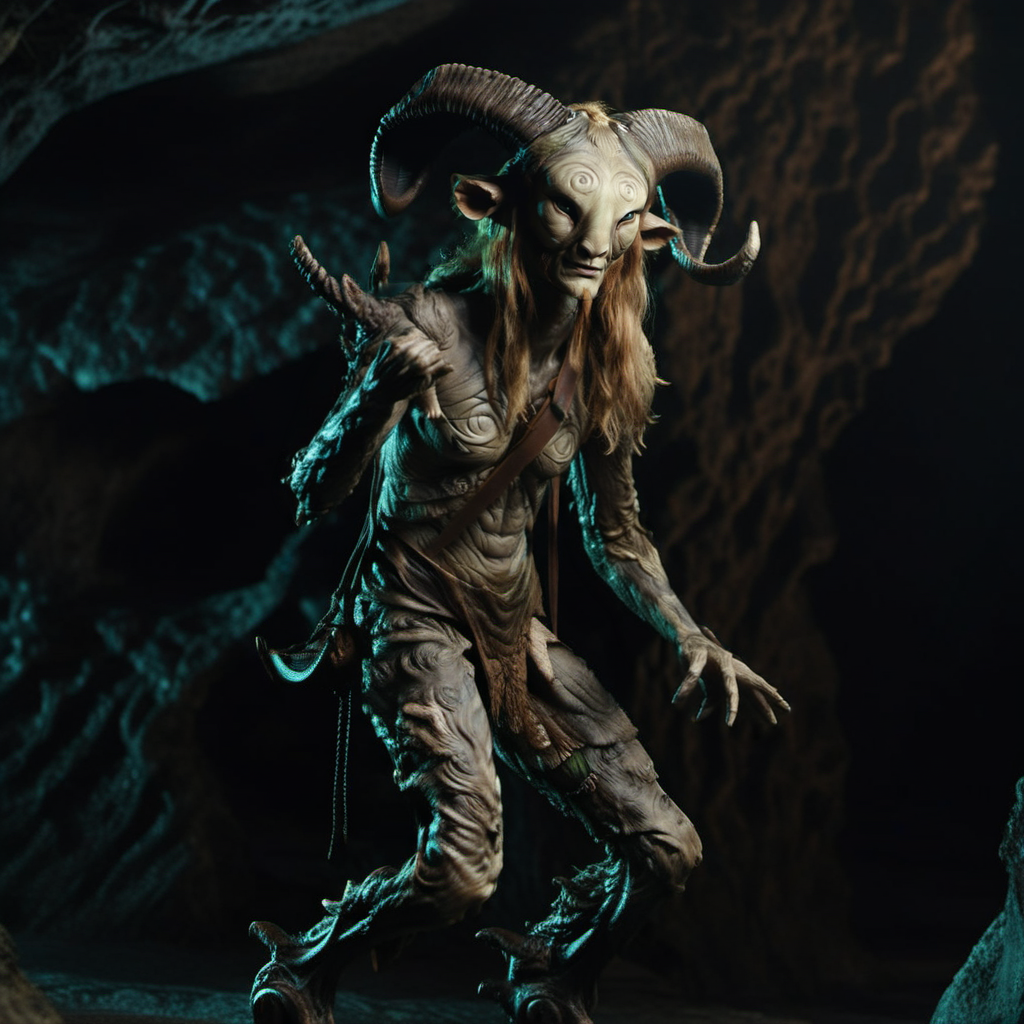 Faun1024, an humanoid creature, full body, in a cave, darkness, highly detailed, photography, ultra sharp, film, bokeh, professional, 4k     <lora:Faun1024:0.8> <lora:add-detail-xl:1>