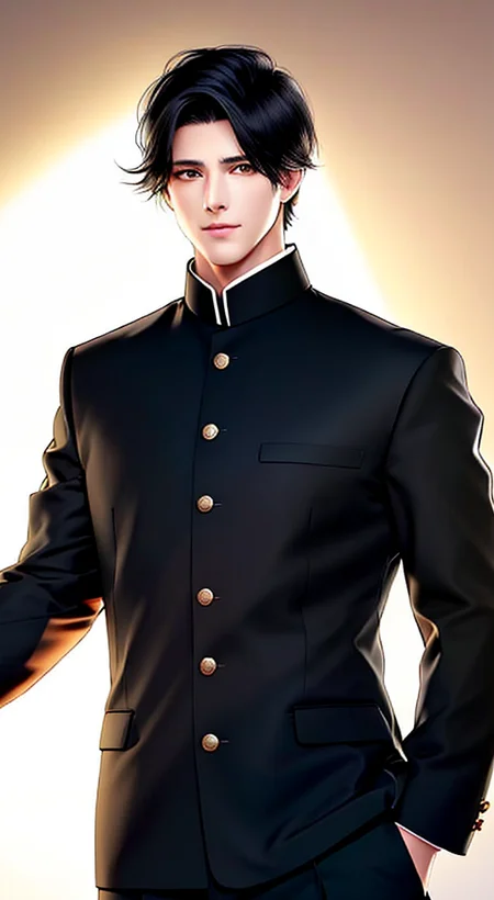 <lora:BIW:0.6>, FH, Masterpiece, best quality, sharp, contrast, realistic drawing, tall black haired man, short hair,

 <lora:Gakuran:0.75>, Gakuran, a man in a black gakuran and pants standing with his arms crossed , man wearing the gakuran, golden buttons