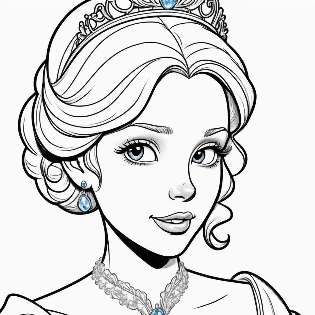 black and white, line art, coloring drawing of Disney cinderella<lora:Coloring_book_-_LineArt:0.6>, white background, thick outlines