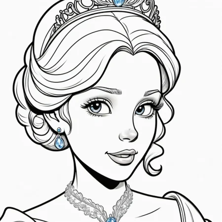 black and white, line art, coloring drawing of Disney cinderella<lora:Coloring_book_-_LineArt:0.6>, white background, thick outlines