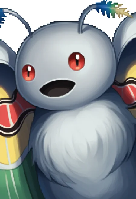 score_9, score_8_up, score_7_up, source_anime BREAK 1boy, solo,
<lora:zs_FEDSPortraitsXL:1> fedsportraits, portrait, white background
<lora:Mothman-pdxl_Fp:1> mothman, pokemon \(creature\), red eyes, open mouth, antennae, grey skin, wings