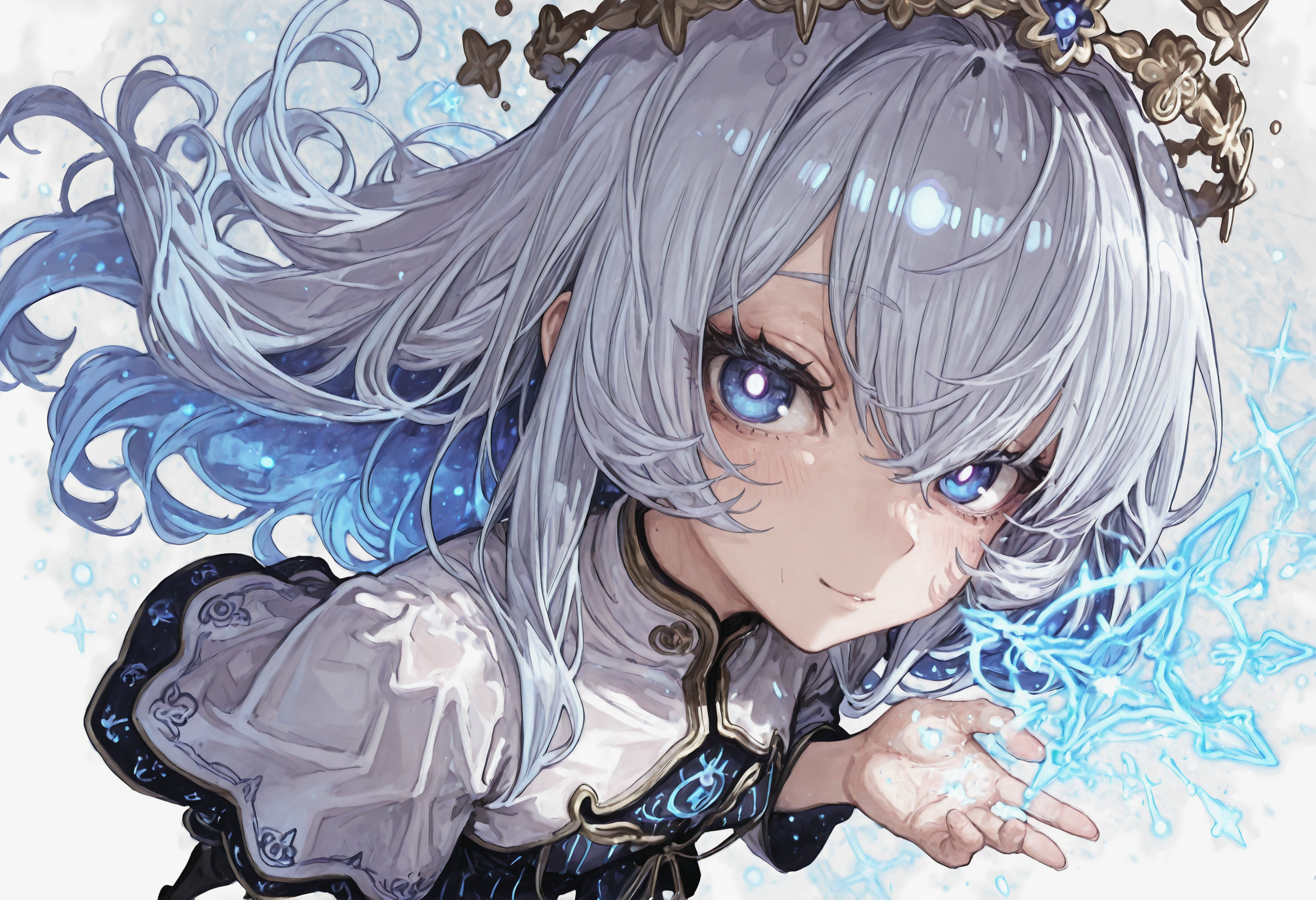 1girl, petite girl, (extremely long gradient hair: purple to silver blue, flowing like magical streams, dynamic movement, shimmering magical particles), (crystal blue pupils with magical runes, glowing inner iris, sparkling magical reflections), detailed eyes, detailed pupils, delicate face, delicate features, porcelain skin, ethereal, light blush, elegant side view, floating magical sigils, mystical energy particles, translucent magical robes, softly glowing magical atmosphere, arcane runes surrounding, pastel magical color palette, ethereal light effects, delicate magic streams, soft focus  <lora:None:1.0> <lora:ç»¯è²äº¤åæ²feel-Artist_Style_Banpai_Akiraæ©æ¯ããã:0.6000000000000001> <lora:canvassolaris_style_LoRA_for-Illustrious:0.8000000000000002> <lora:æ¶å-ebonyxh_style_LoRA_for-Illustrious:0.30000000000000004> <lora:æ¬åºé·å¤ª-Honjou_Raita_Style-IllustriousXL:0.39000000000000007> <lora:éææ³°(åçµé£æ ¼lycoris)-Blade_&_Soul_Style-Illustrious:0.4000000000000001> <lora:ä»äººæ-WorldSaboten_Style-Illustrious:0.3500000000000001>